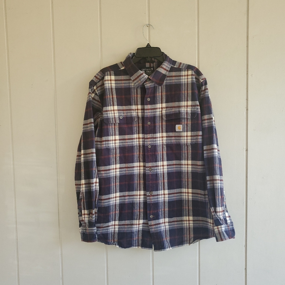 Carhartt Mens Thick Heavy Duty Plaid Flannel Loose Fit Size Large Blue Y2k